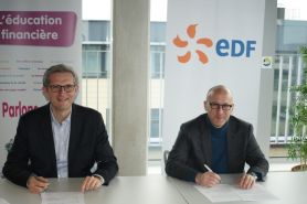 <p>Patrice CROS, Directeur Général Finances et Pédagogie et François GONCZI, Directeur EDF Commerce Est</p>